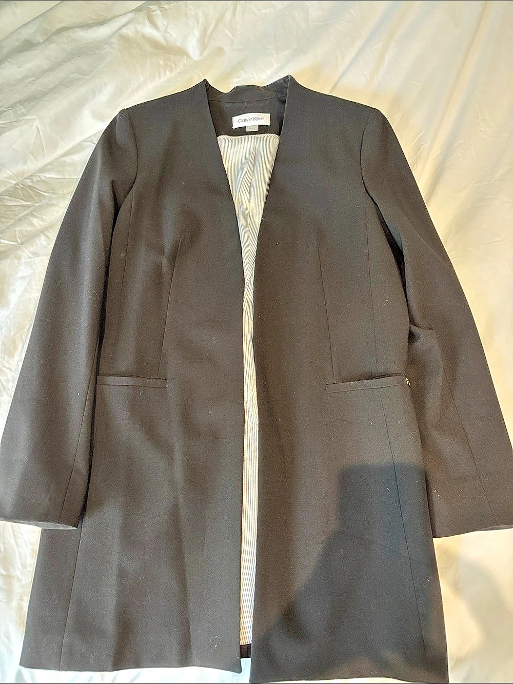 Calvin Klein Open Front Long Blazer Black Size 6